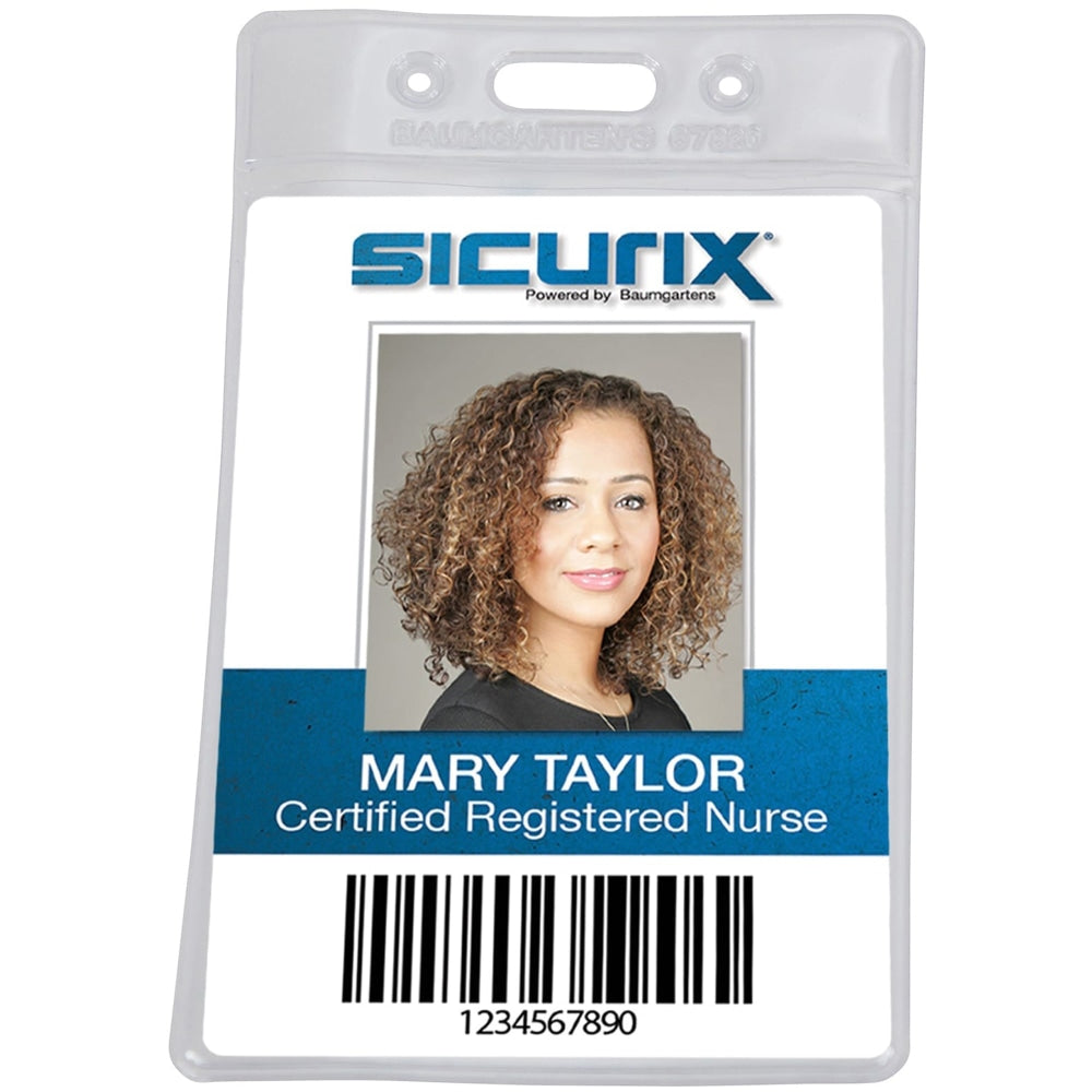 Baumgartens Punched ID Badge Holders, 3-1/2in x 2-1/2in, Vertical, Clear, Pack of 50