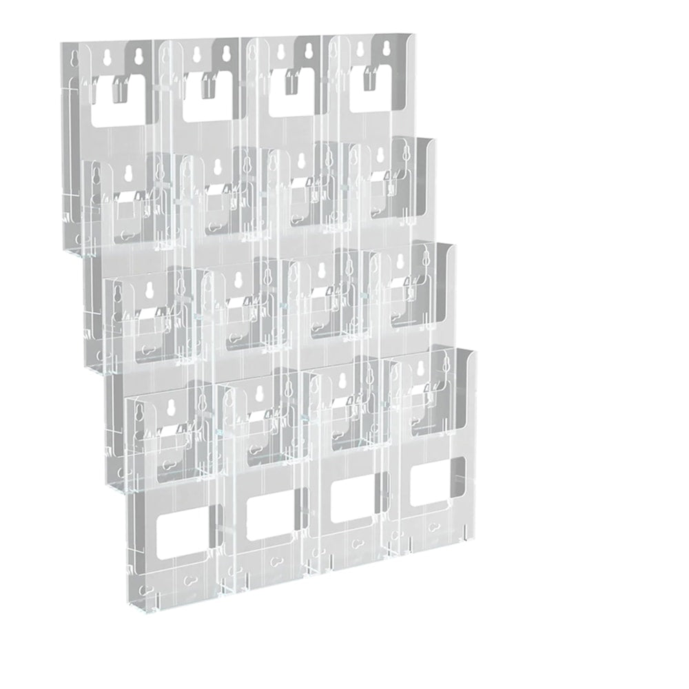 Azar Displays Wall-Mount Brochure Holder, Trifold, 16 Pockets, 18inW x 21-1/4inH, Clear