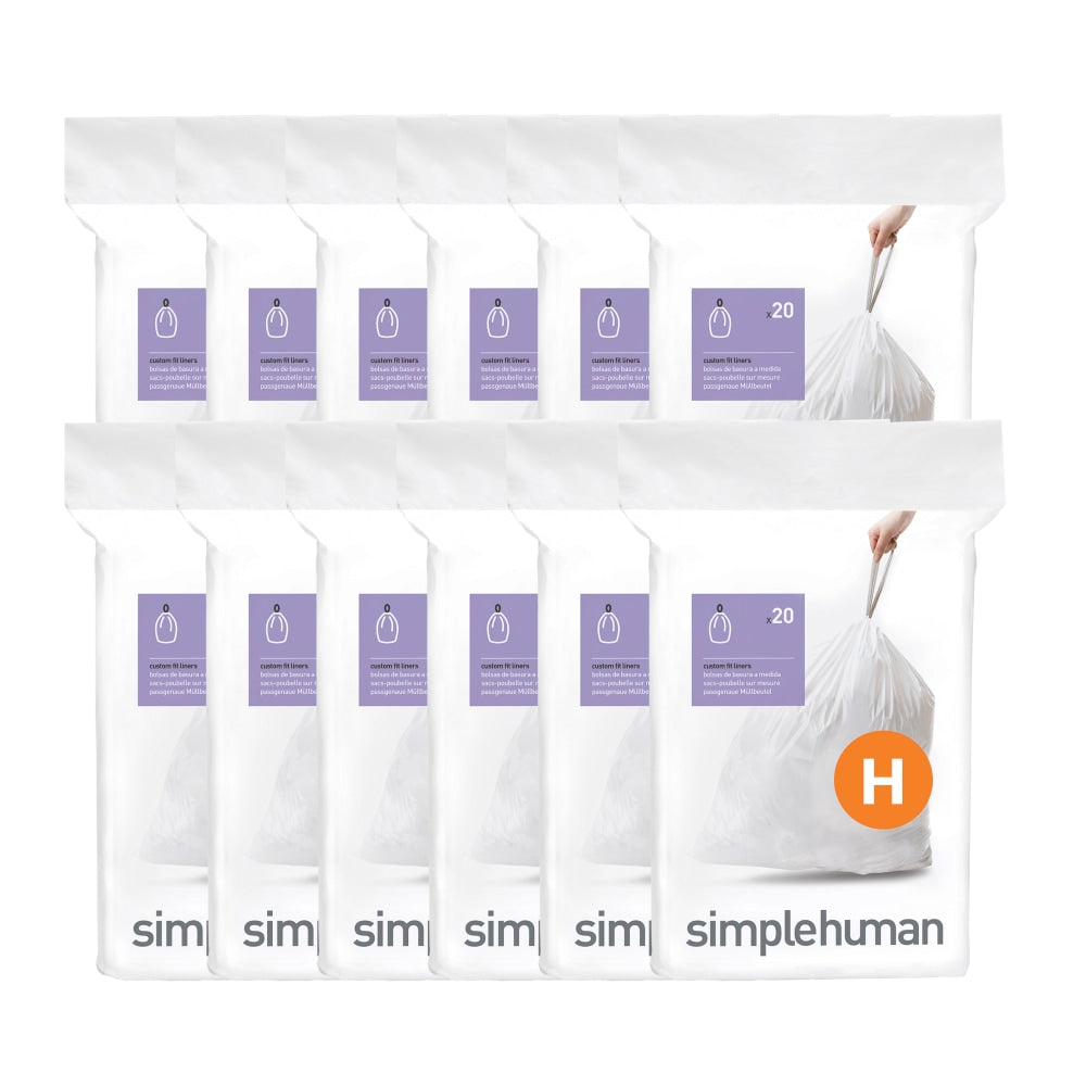 simplehuman Custom Fit Can Liners, H, 30-35L/8-9G, White, Pack Of 240