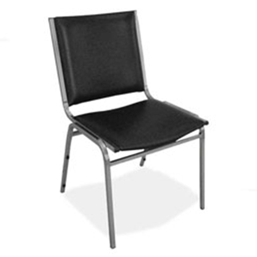 Lorell Padded Vinyl Seat, Vinyl Back Stacking Chair 16 1/5in Seat Width, Black Seat/Chrome Frame, Quantity: 4