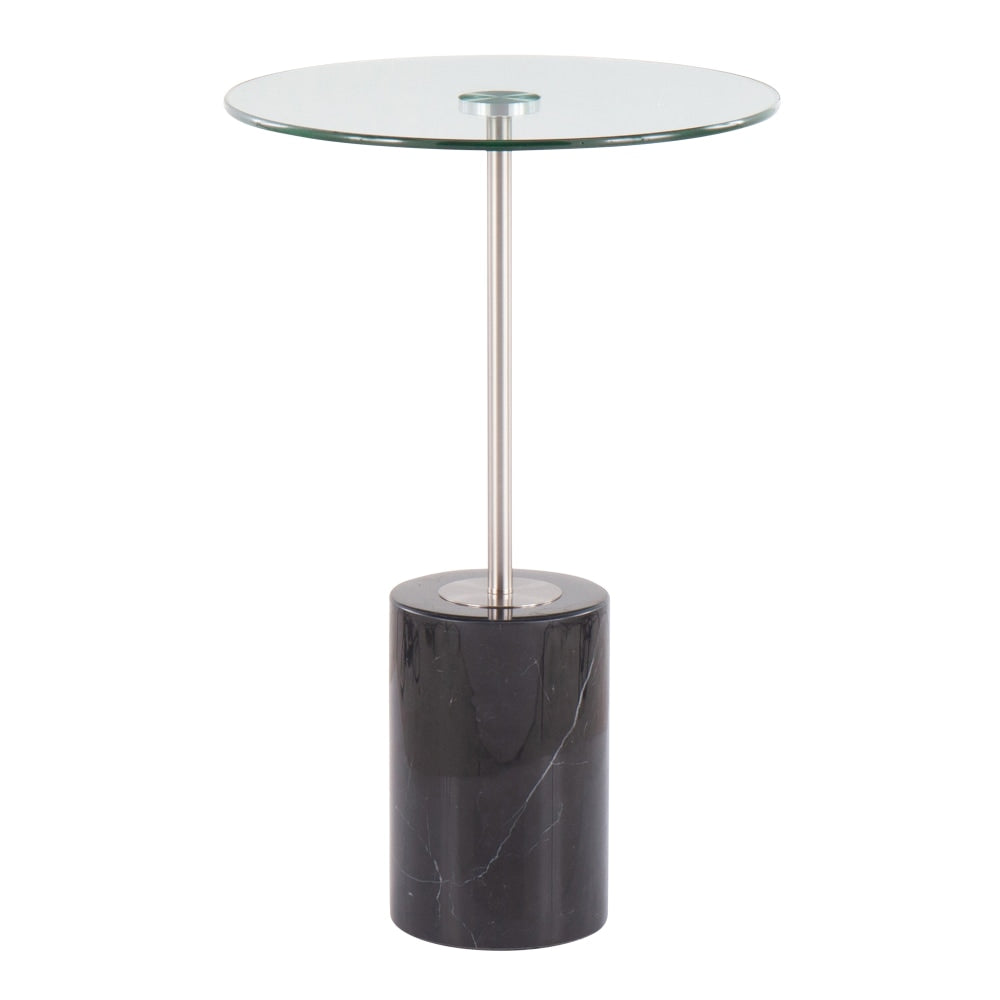LumiSource Symbol Side Table, 23-1/2inH x 15-3/4inW x 15-3/4inD, Clear/Black Marble/Nickel
