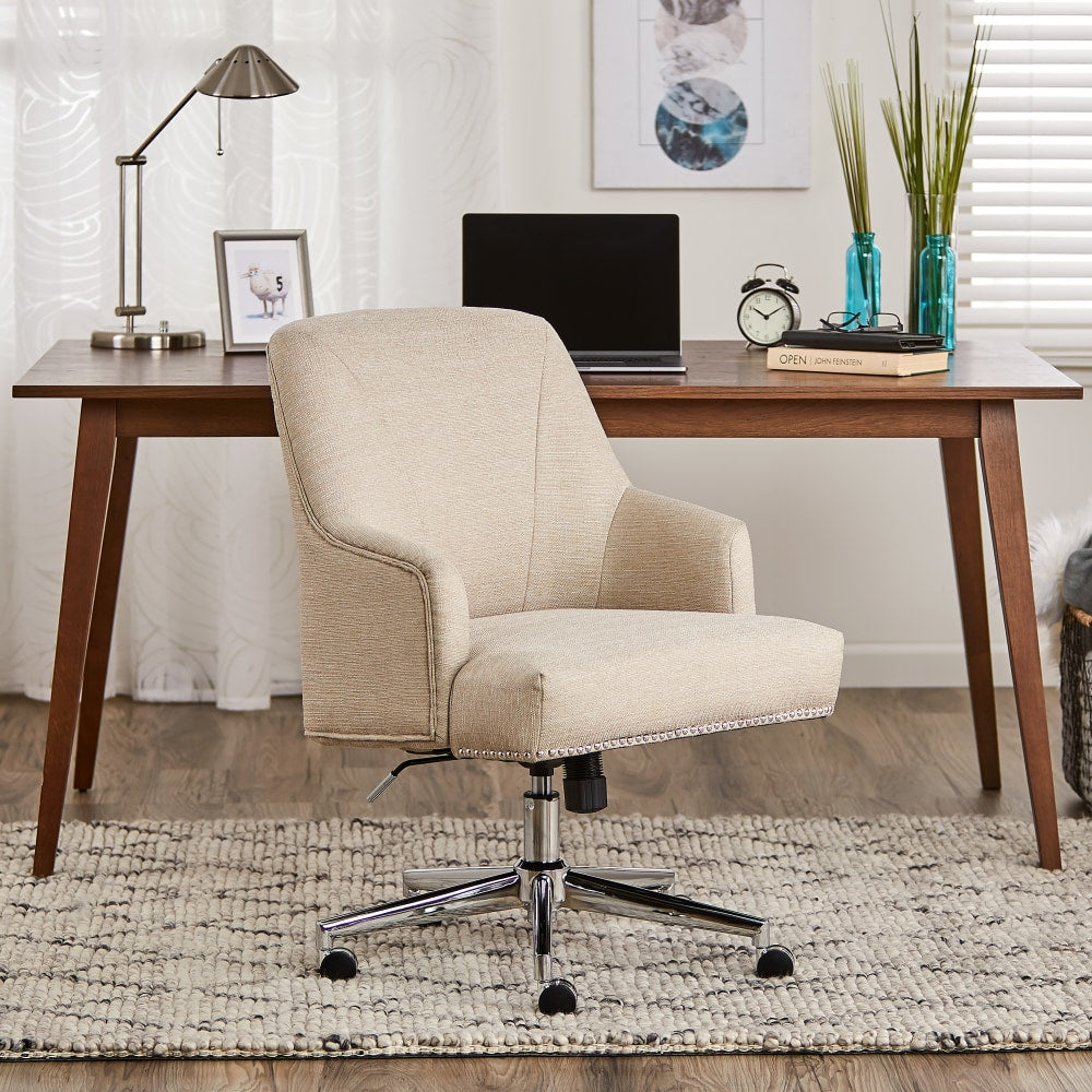 Serta Leighton Home Fabric Mid-Back Chair, Stoneware Beige/Chrome