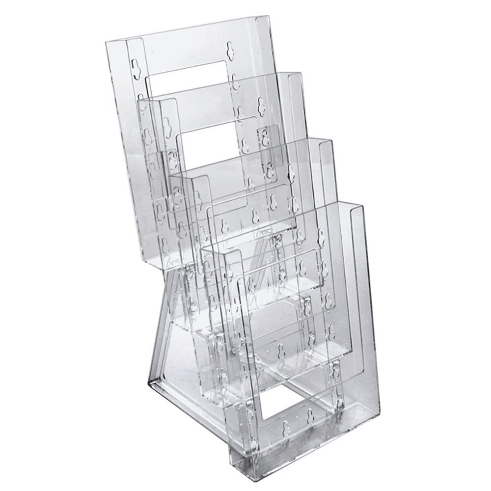 Azar Displays 4-Pocket Crystal Styrene Tiered Modular Brochure Holders, 13 1/4inH x 6 1/4inW x 7 1/2inD, Clear, Pack Of 2