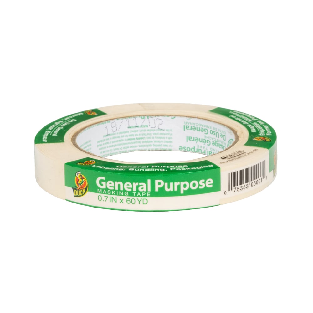 Duck Brand General Purpose Masking Tape Roll, Removable, 3/4in x 60 Yd, Beige