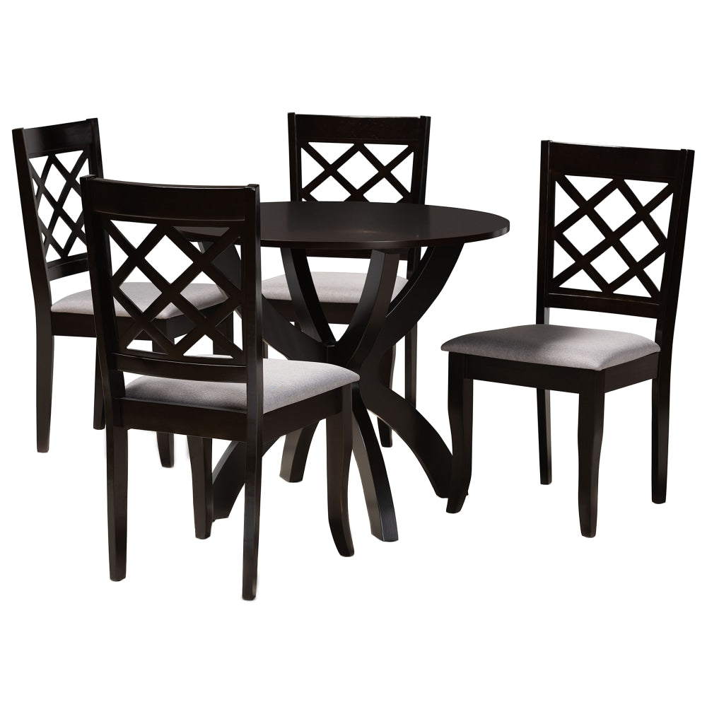 Baxton Studio Savina Dining Set, 29-15/16inH x 35-7/16inW x 35-7/16inD, Gray/Dark Brown