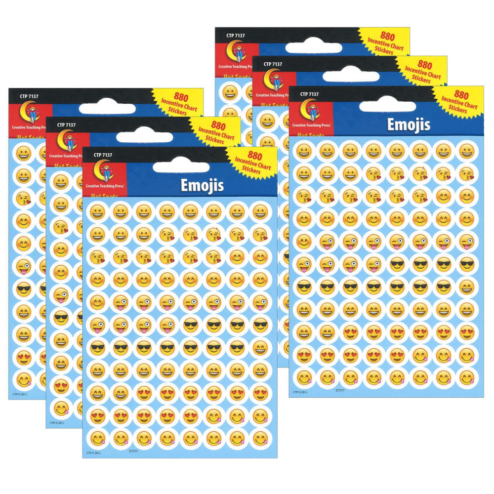 Creative Teaching Press Emojis Hot Spot Stickers, 880 Stickers Per Pack, Set Of 6 Packs