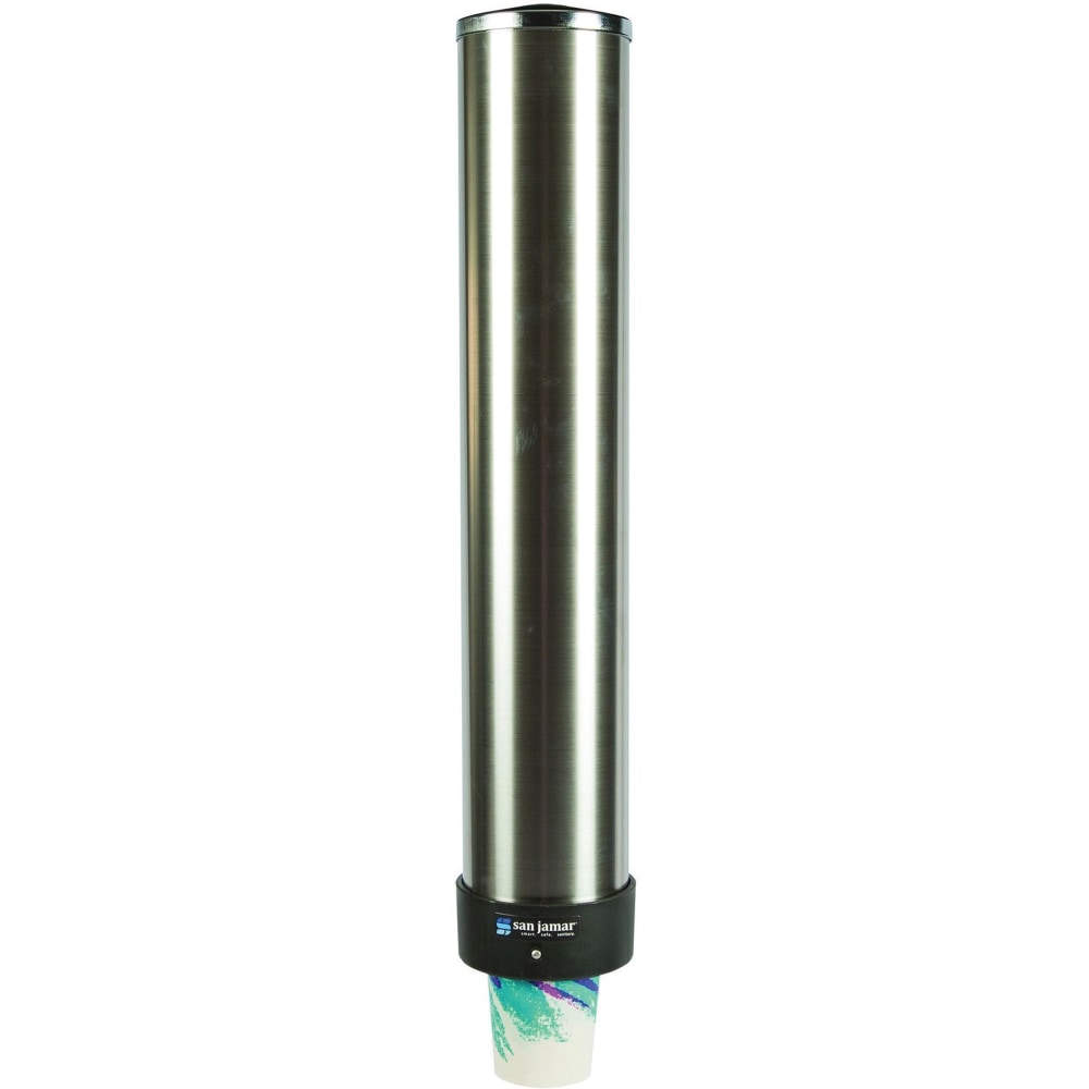 San Jamar Pull-Type Beverage Cup Dispenser, For 12-24 Oz. Cups, Stainless Steel