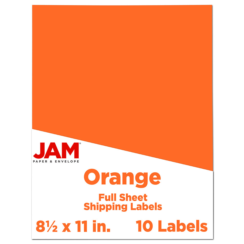 JAM Paper Full-Page Mailing And Shipping Labels, Rectangle, 8 1/2in x 11in, Orange, Pack Of 10