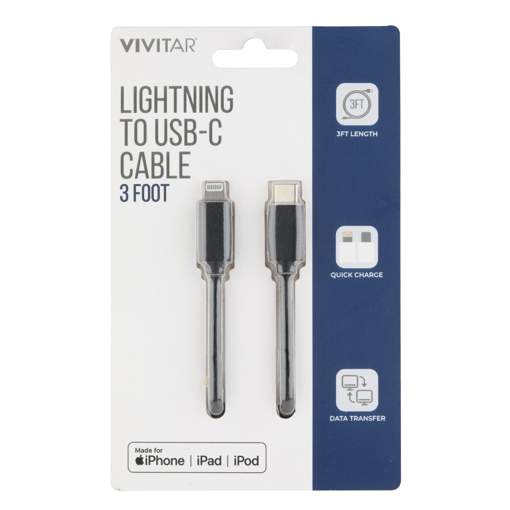 Vivitar Lightning To USB-C Cable, 3ft, Black, NIL3003-BLK-STK-24