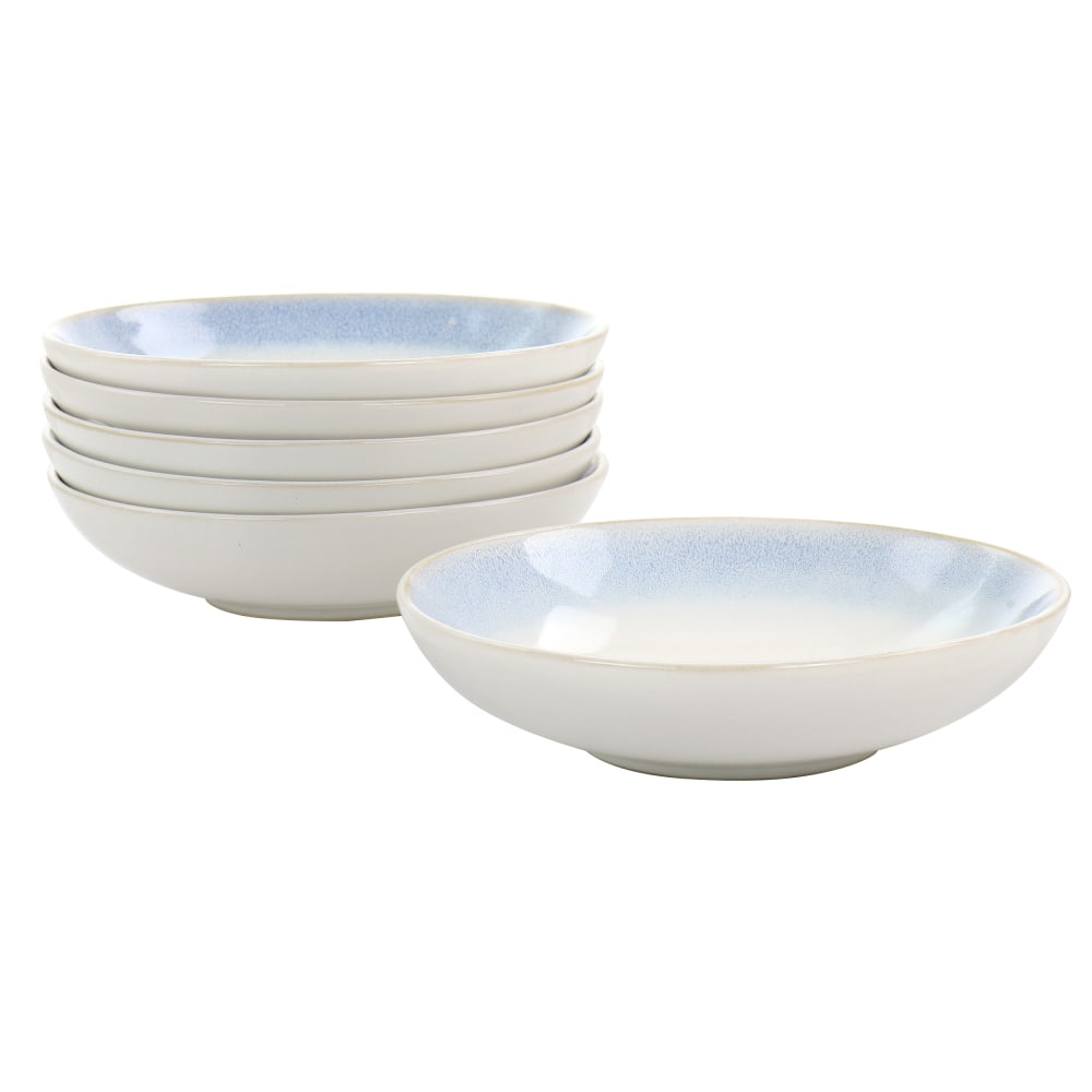 Martha Stewart Stoneware 6-Piece Dinner Bowl Set, 8-1/4in, Blue Rim