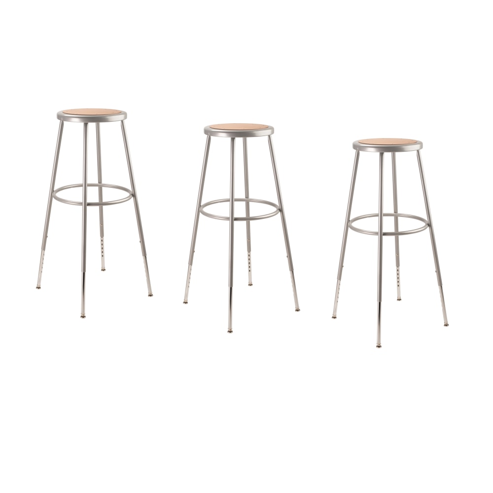 National Public Seating Adjustable Hardboard Stools, 31.5 - 38.5inH, Gray, Set of 3
