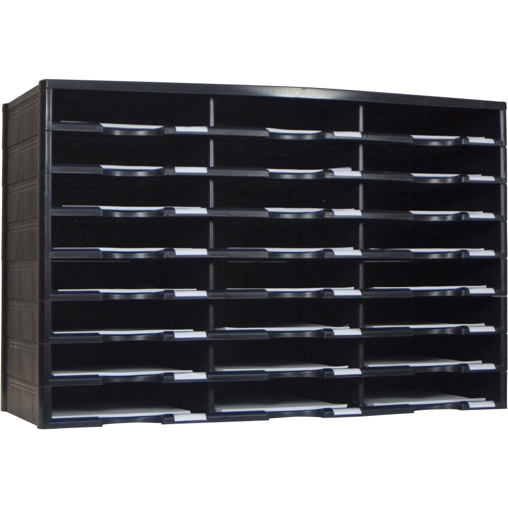 Storex Stackable Literature Sorter - 12000 x Sheet - 24 Compartment(s) - 9.50in x 12in - 20.5in Height x 14.1in Width31.4in Length - Black - Plastic, Polystyrene - 1 Each