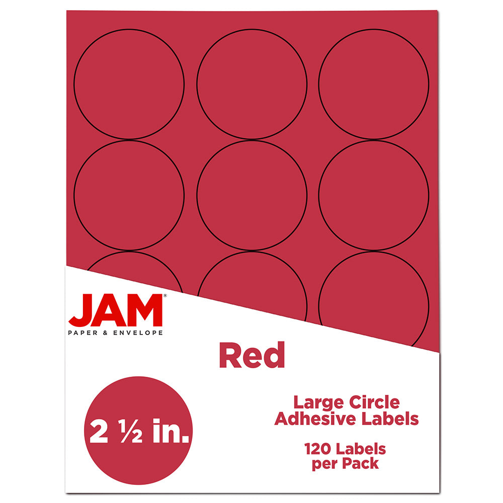 JAM Paper Circle Labels, 2-1/2in, Red, Pack Of 120 Labels