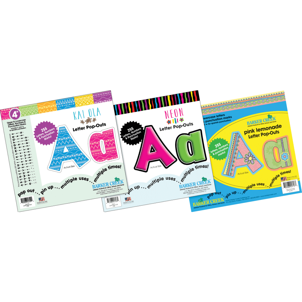 Barker Creek 255-Piece Letter Pop-Outs Sets, 4in, Curated Collection, Pack Of 3 Sets