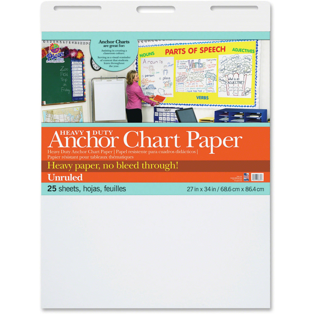 Pacon Heavy-duty Anchor Chart Paper, 27in x 34in, White, 25 Sheets Per Pack, Carton Of 4 Packs