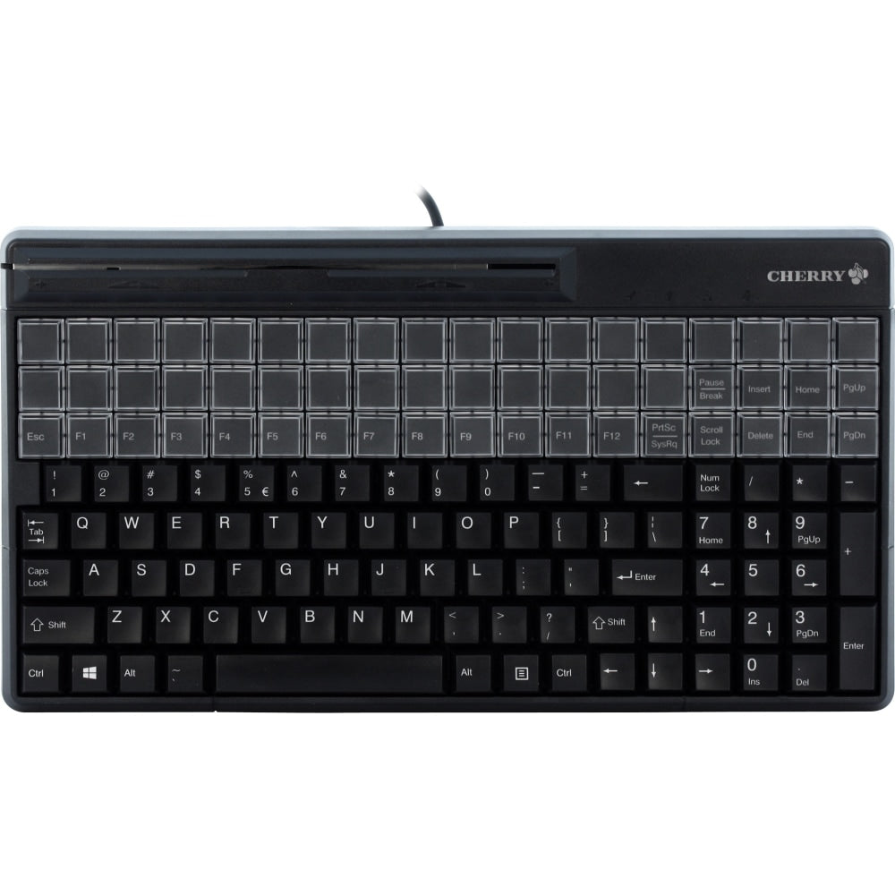 CHERRY SPOS QWERTY Keyboard - 135 Keys - QWERTY Layout - 54 Relegendable Keys - Magnetic Stripe Reader - USB - Black