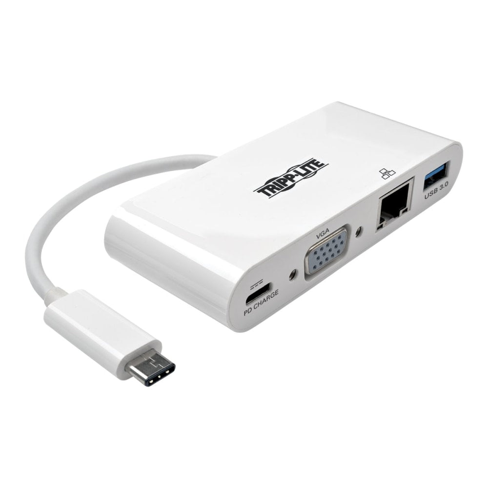Tripp Lite USB C to VGA Multiport Video Adapter Converter w/ USB-A Hub, USB-C PD Charging Port & Gigabit Ethernet Port, Thunderbolt 3 Compatible, USB Type C to VGA, USB-C, USB Type-C