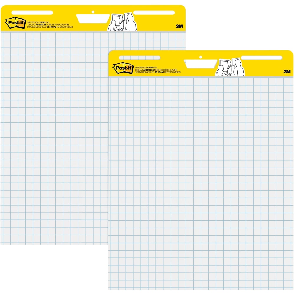 Post-it Super Sticky Easel Pads, 1in Grid Lines, 25in x 30in, White, Pack Of 2 Pads