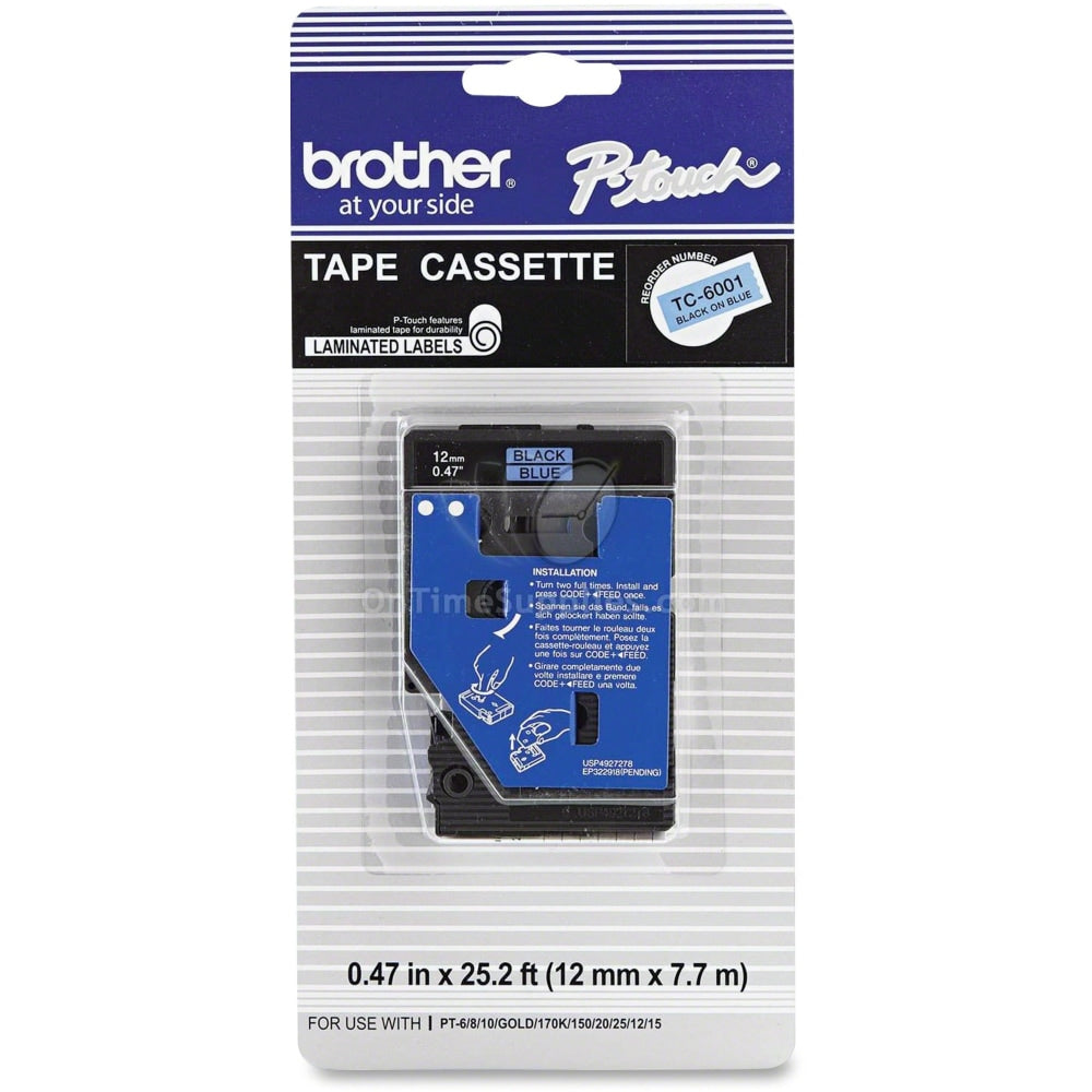 Brother P-touch 12mm Laminated Tape, 1/2inW x 25L , Blue