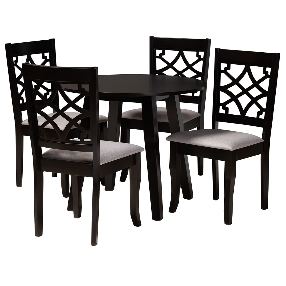 Baxton Studio Mya 5-Piece Dining Set, 29-15/16inH x 35-7/16inW x 35-7/16inD, Gray/Dark Brown