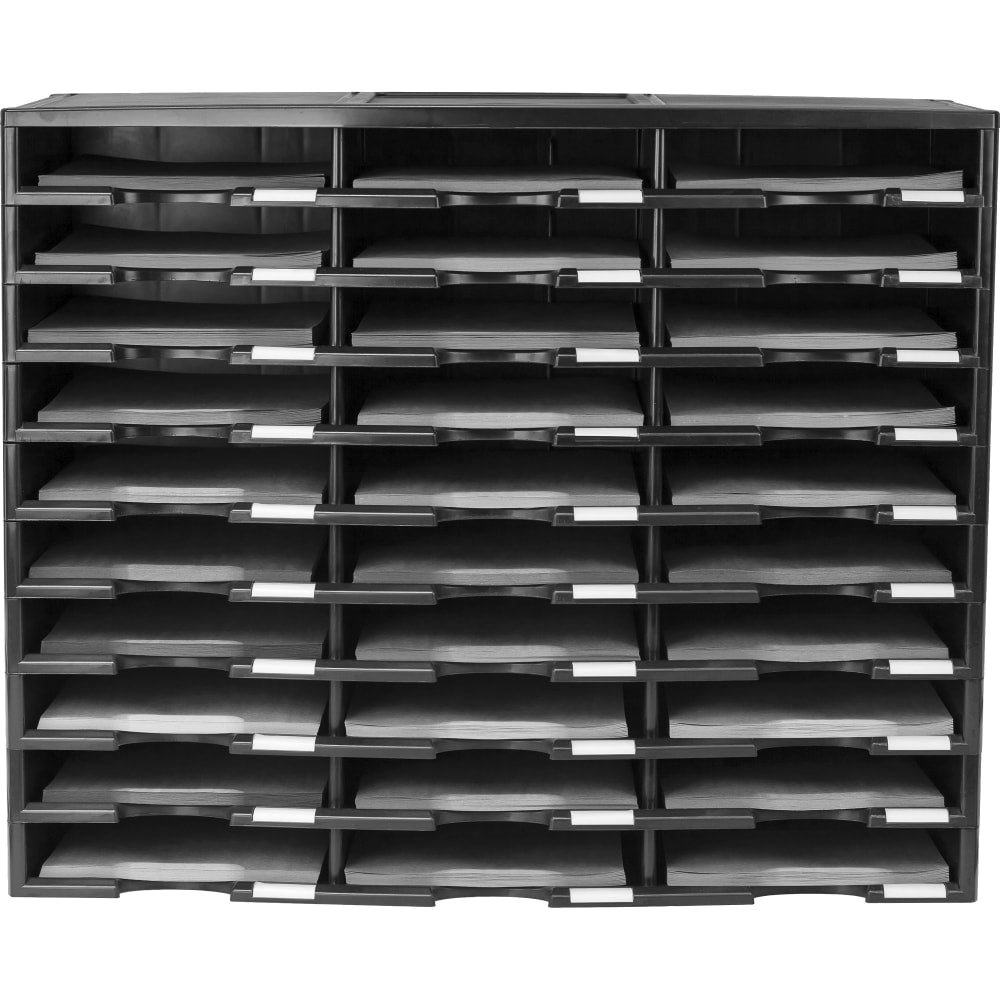 Storex Stackable Literature Sorter - 15000 x Sheet - 30 Compartment(s) - 9.50in x 12in - 25.5in Height x 14.1in Width31.4in Length - Black - Plastic - 1 Each