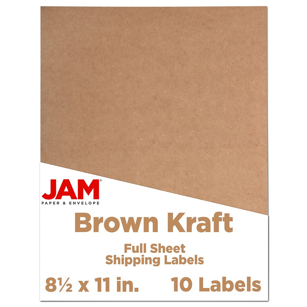 JAM Paper Full-Page Mailing And Shipping Labels, 337628602, 8 1/2in x 11in, Brown Kraft, Pack Of 10