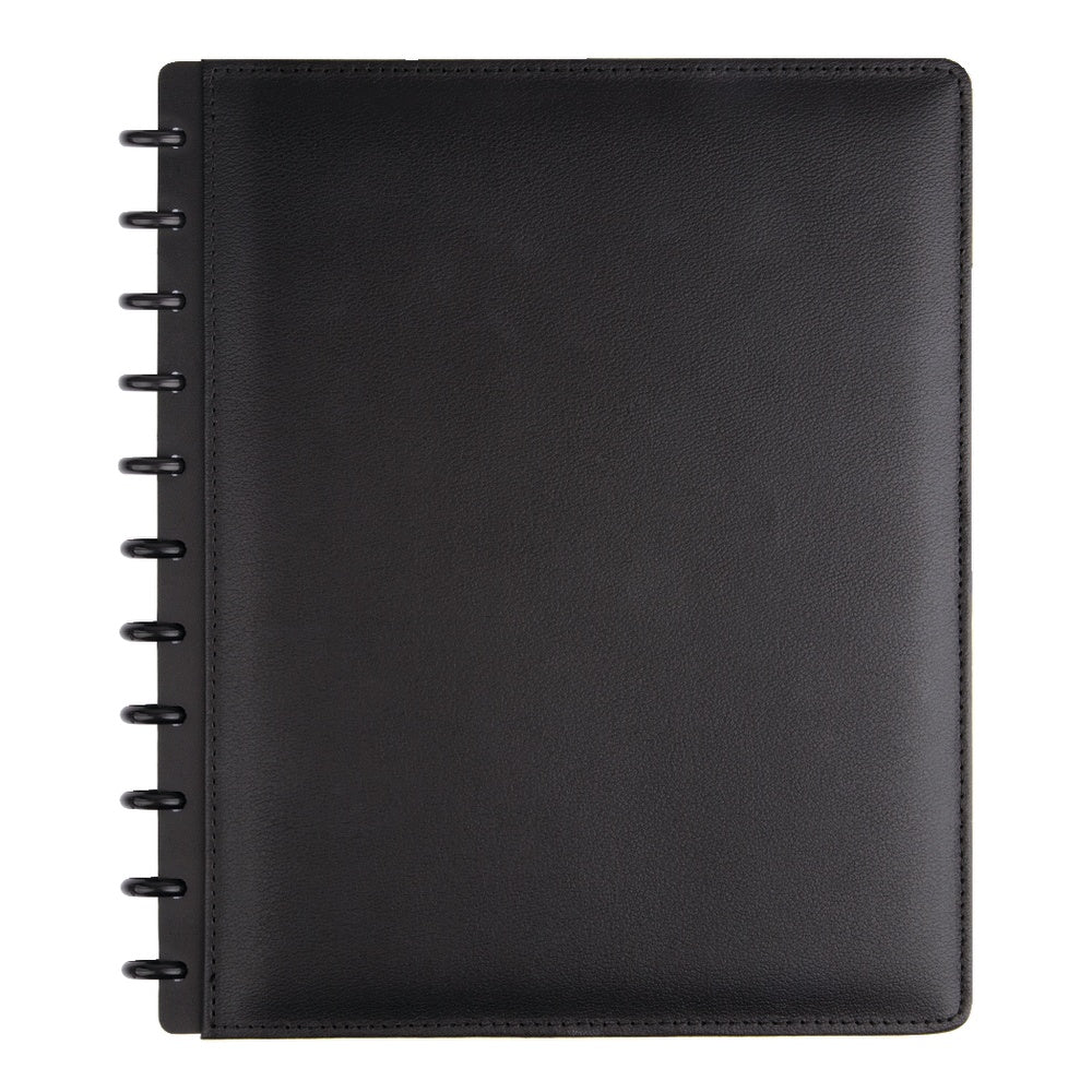 TUL Discbound Notebook With Leather Cover, Letter Size, Narrow Ruled, 60 Sheets, Black