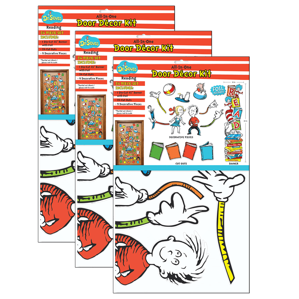 Eureka School Reading All-In-One Door Decor Kits, 45in, Dr. Seuss, 34 Pieces Per Kit, Pack Of 3 Kits