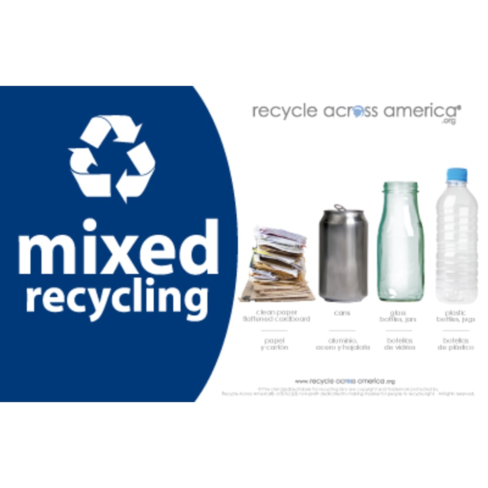 Recycle Across America Mixed Standardized Recycling Labels, MXD-5585, 5 1/2in x 8 1/2in, Navy Blue