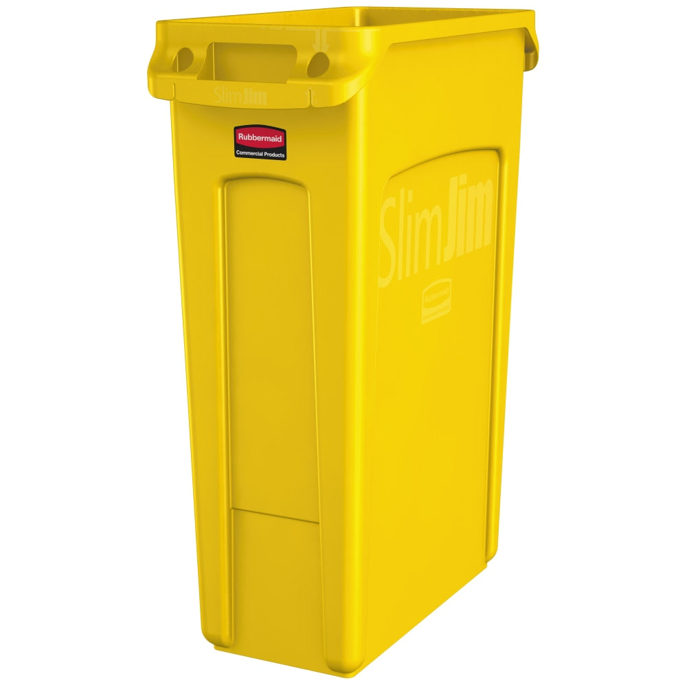 Rubbermaid Slim Jim Rectangular Polyethylene Vented Waste Receptacle, 23 Gallons, Yellow