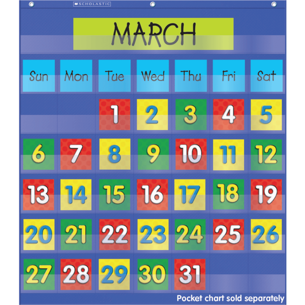 Scholastic Teacher Resources Pocket Chart, Calendar Date Cards Add-On, 3in x 3in, Multicolor, Kindergarten to Grade 5