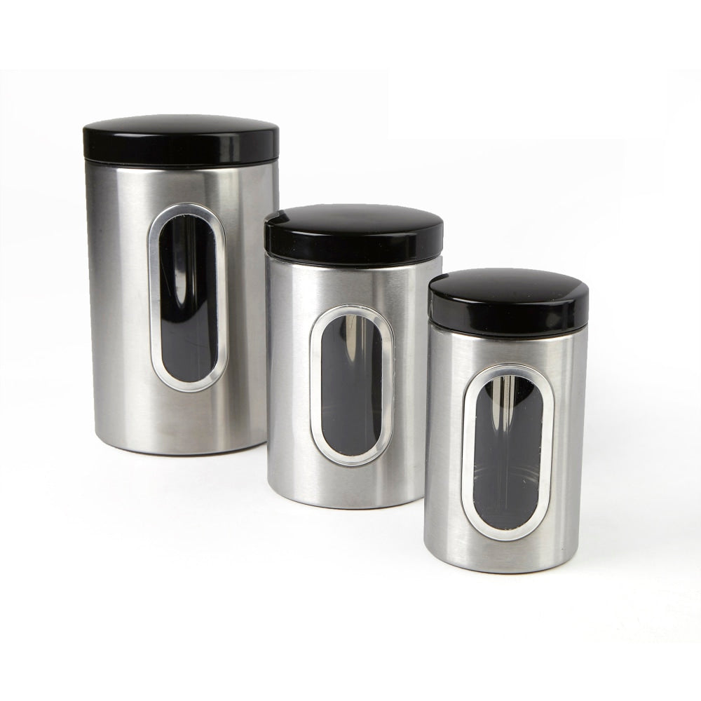 Mind Reader 3-Piece Canister Set, 1 - 2 Quart, Black/Silver