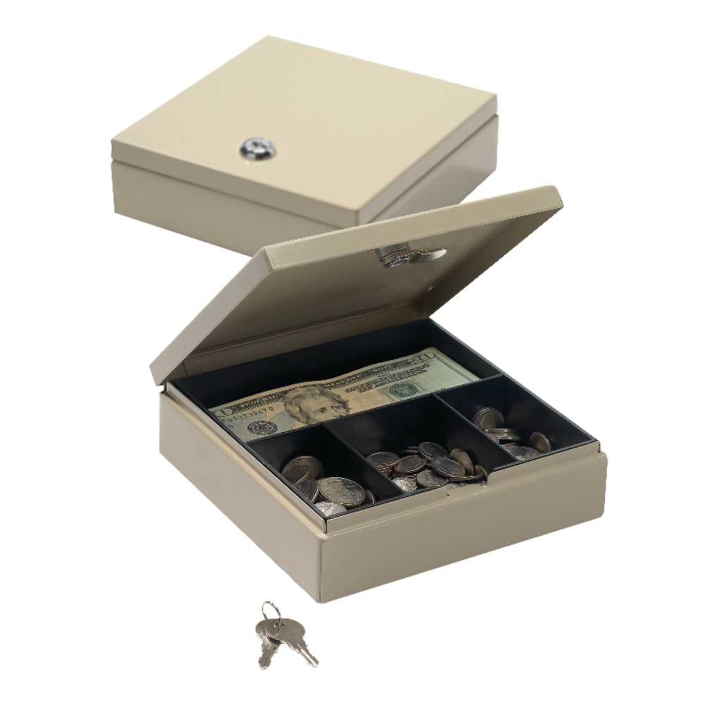 Office Depot Brand Small Locking Cash Box, 2 1/8inH x 6 7/8inW x 7 11/16inD, Sand