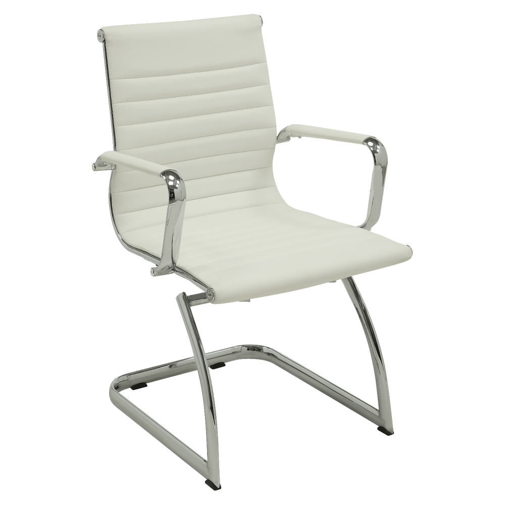 Lorell Modern Bonded Leather Mid-Back Guest Chair, White, Set Of 2