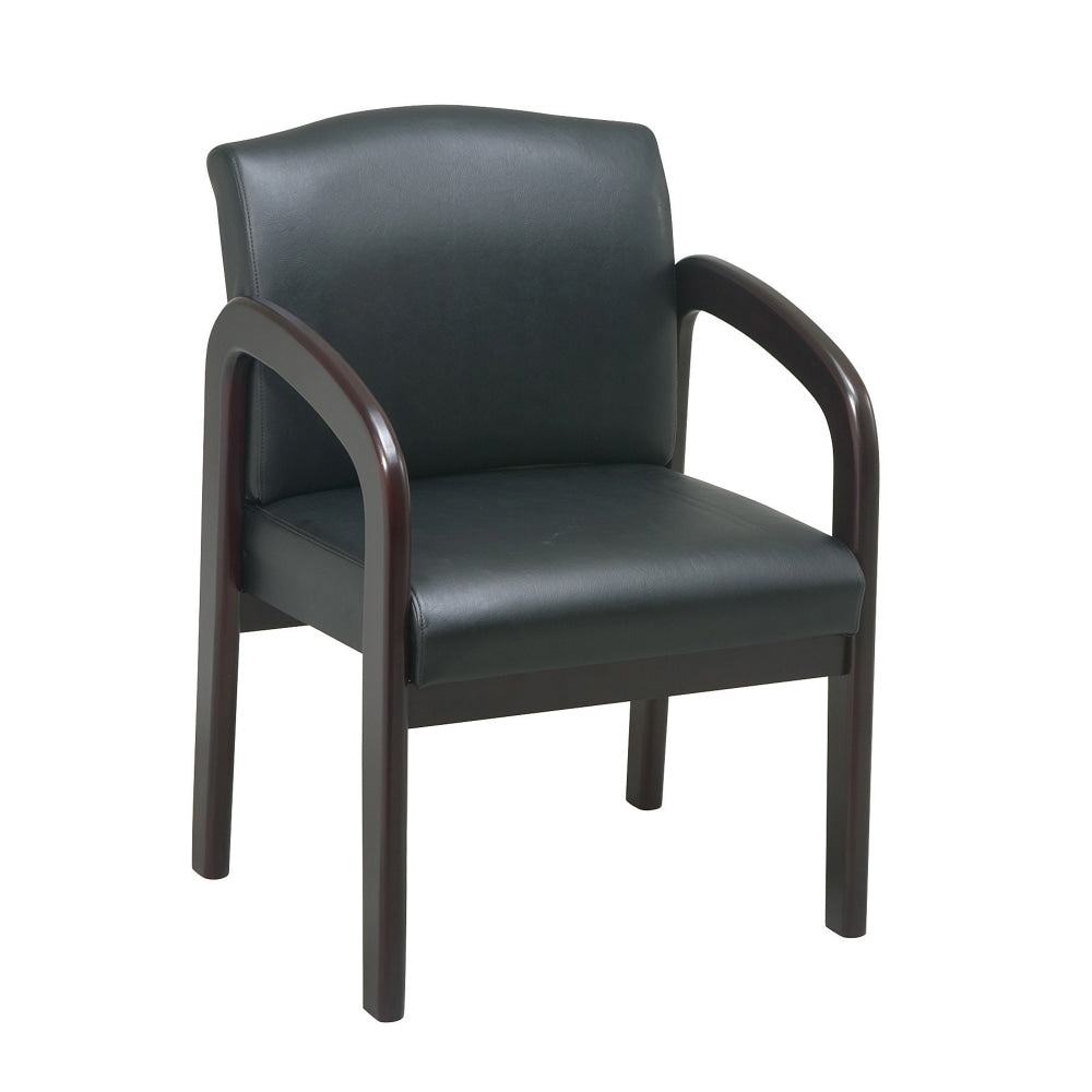 Office Star Work Smart Faux Leather Guest Chair, Black/Mahogany