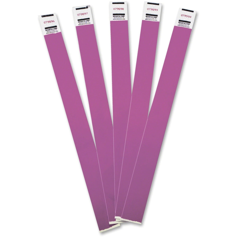Advantus Tyvek Wristbands, AVT75440, 3/4inW x 10inL, Rectangle, Purple, Tyvek, Pack Of 100