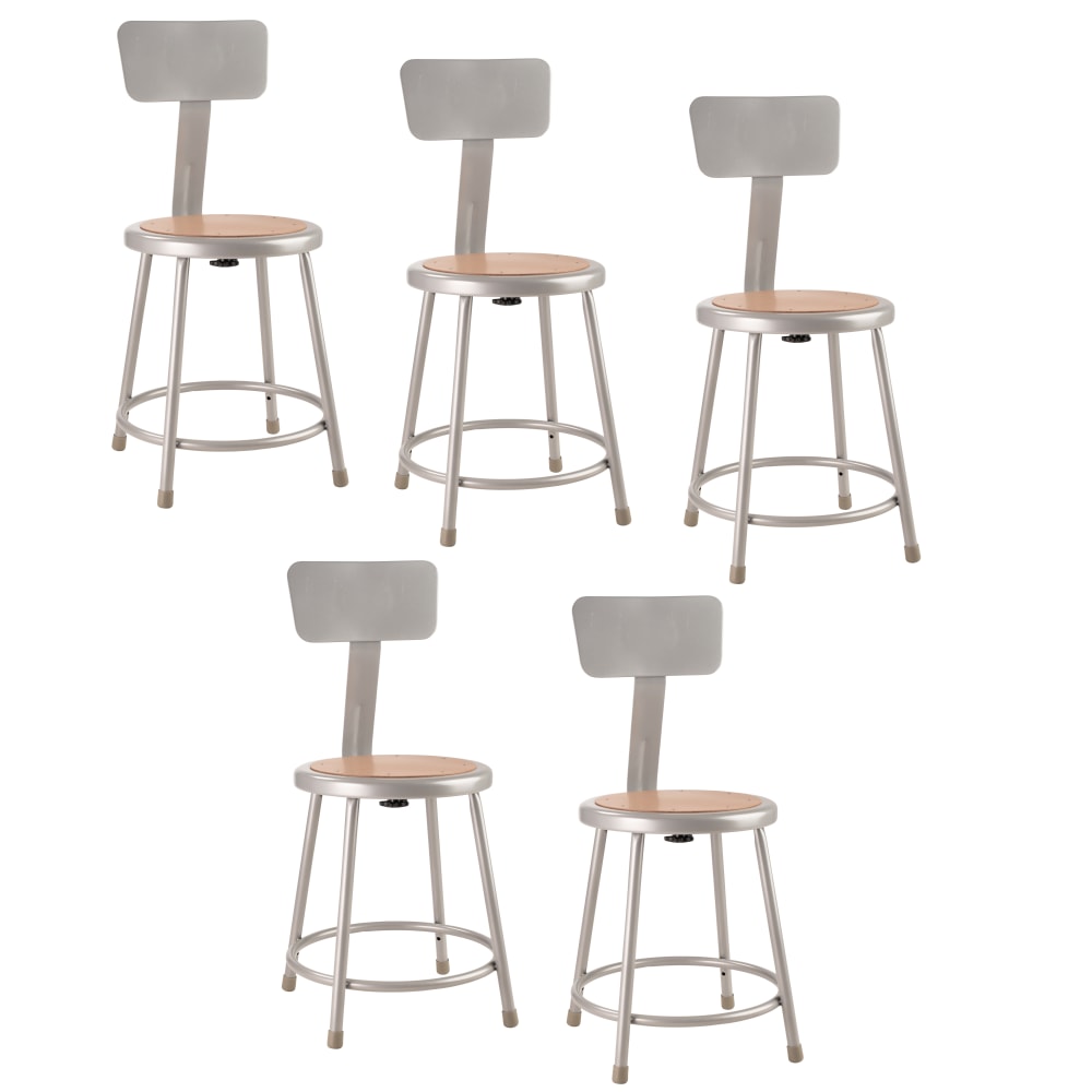 National Public Seating Hardboard Stools With Backs, 18inH, Gray, Set of 5