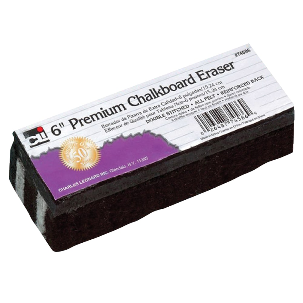 Charles Leonard Premium Chalkboard Eraser, 6in x 2in, Black, Pack Of 12