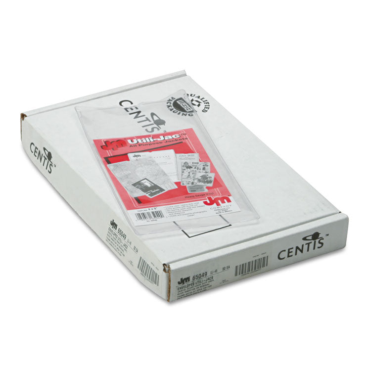 Utili-Jac Heavy-Duty Clear Plastic Envelope, 4 x 9, Clear, 50/Box