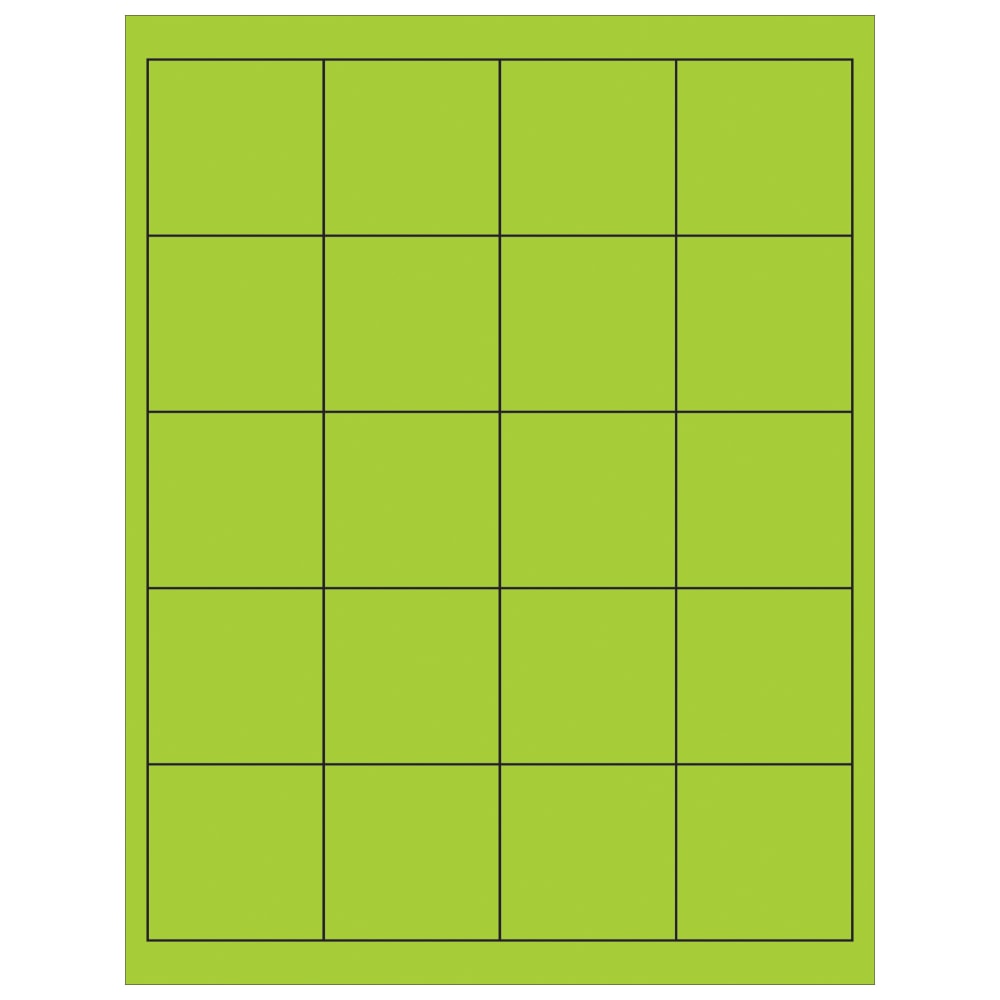 Tape Logic Permanent Labels, LL172GN, Rectangle, 2in x 2in, Fluorescent Green, Case Of 2,000