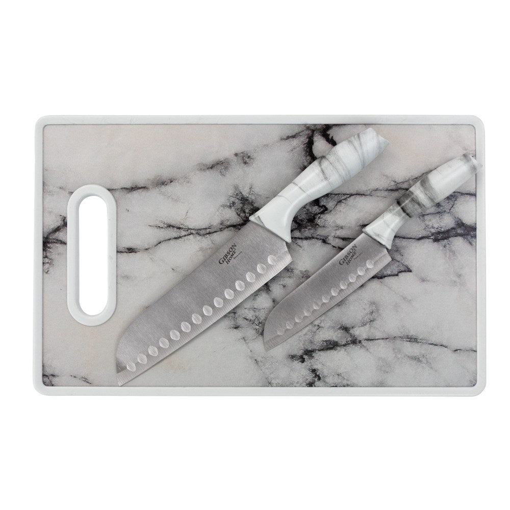 Gibson Home Beaumont 3-Piece Santoku Knife Set, Marble White