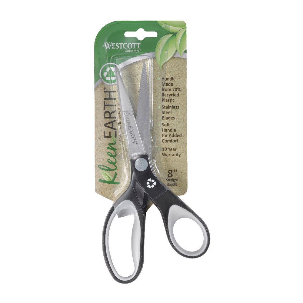 Westcott Ruler KleenEarth Soft-Handle Scissors, 8in, Pointed, 30% Recycled, Black/Gray