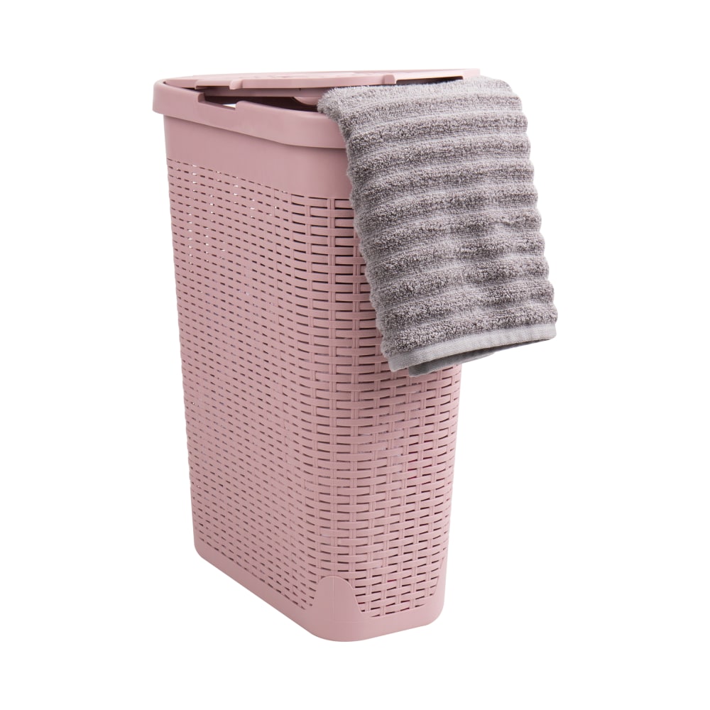 Mind Reader 40L Slim Laundry Hamper Clothes Basket with Lid, 23-1/2in H x 10-52/5in W x 18in D, Pink