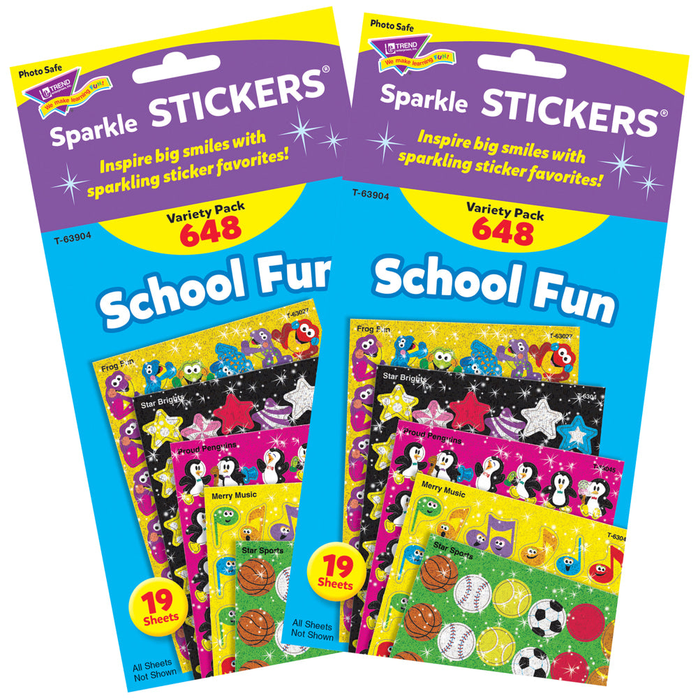 Trend School Fun Sparkle Stickers, Assorted Colors, 648 Stickers Per Pack, Set Of 2 Packs