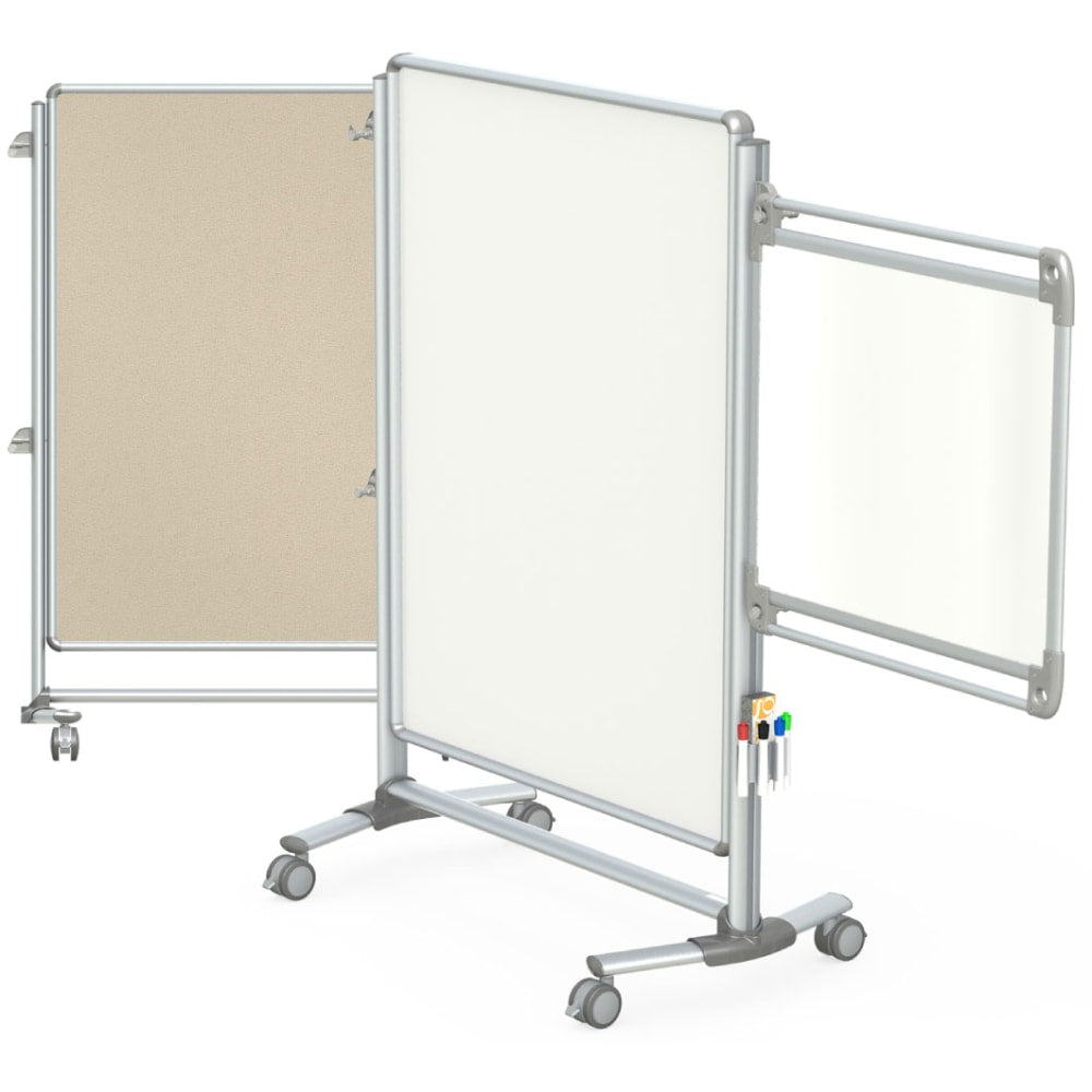 Ghent Nexus Mobile Partition 2-Sided Whiteboard/Fabric Bulletin Board, 57-3/8inH x 40-3/8inW x 21-3/8inD, White/Teal