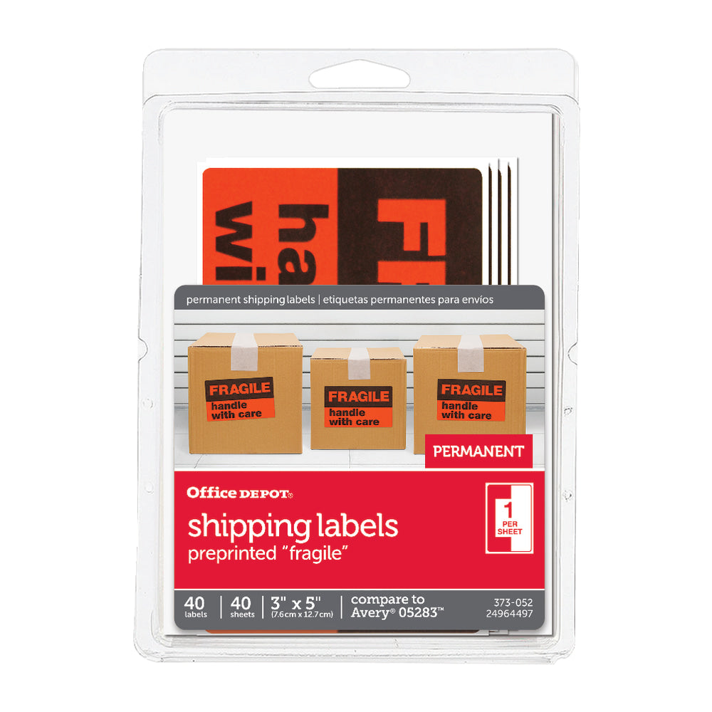 Office Depot Brand Preprinted Permanent Shipping Labels, OD98804, Pack Of 40