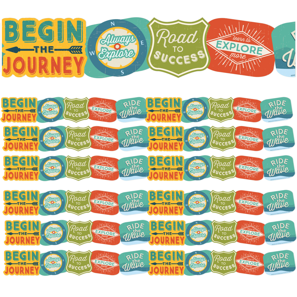 Eureka School Extra-Wide Deco Trim, Adventurer Badges, 37' Per Pack, Set Of 6 Packs