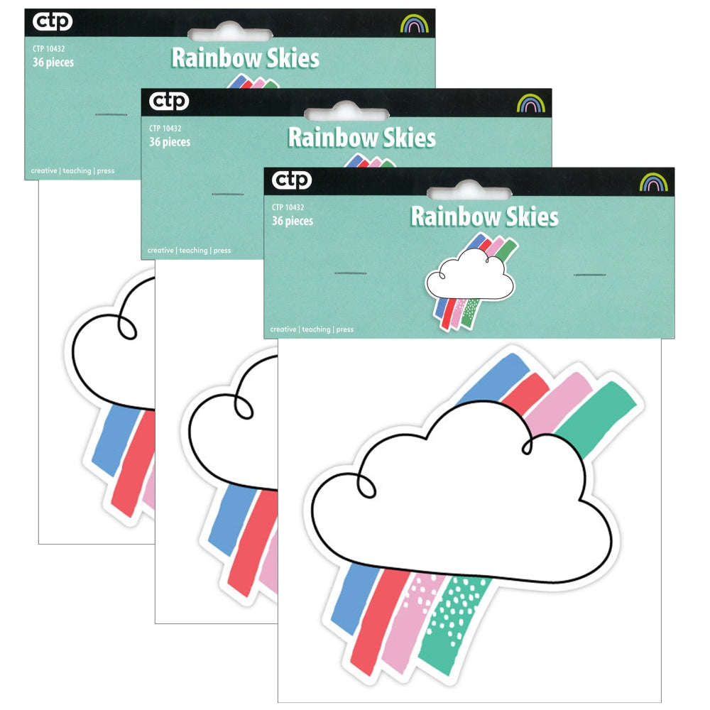 Creative Teaching Press Designer Cut-Outs, 6in, Rainbow Skies, 36 Cut-Outs Per Pack, Set Of 3 Packs