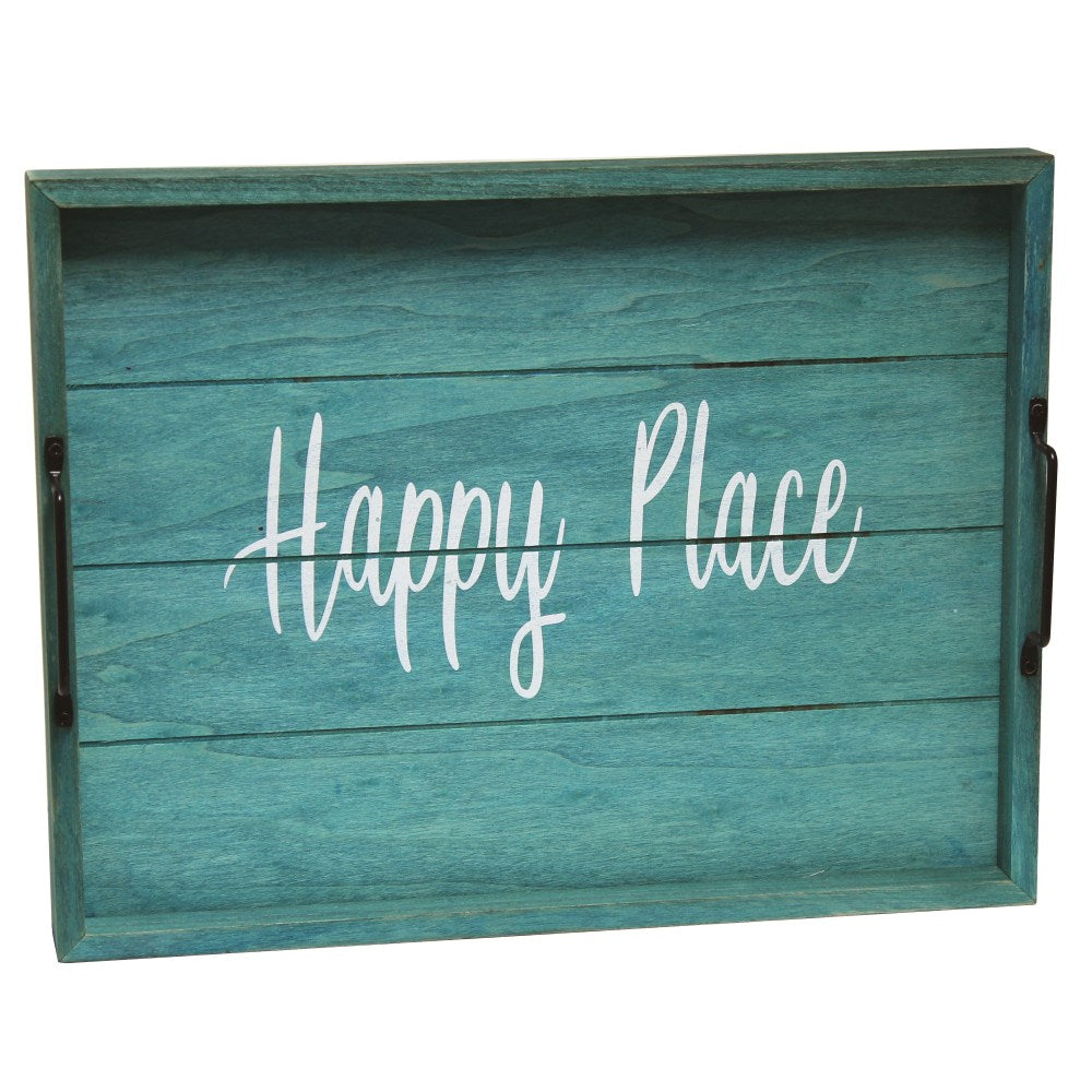 Elegant Designs Decorative Serving Tray, 2-1/4inH x 12inW x 15-1/2inD, Blue Wash Happy Place