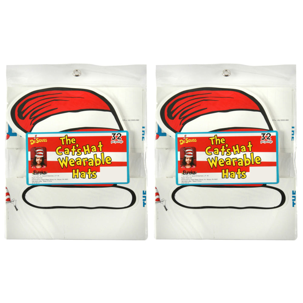 Eureka Dr. Seuss Cats Hat Wearable Cutout Hats, Assorted Colors, 32 Hats Per Pack, Set Of 2 Packs